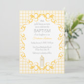 Invitation Baptême Bougie Croix Gingham Marigold 016 (Debout devant)