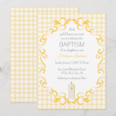 Invitation Baptême Bougie Croix Gingham Marigold 016 (Devant / Derrière)