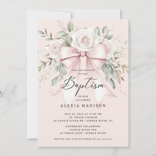 Invitation Baptême Bow & Blossom (Devant)
