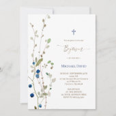 Invitation Baptême buisson bilberry aquarelle feuillage (Devant)