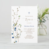 Invitation Baptême buisson bilberry aquarelle feuillage (Debout devant)