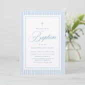 Invitation Baptême Calligraphie Bleue Élégante (Debout devant)