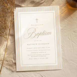 Invitation Baptême Calligraphié Élégant Beige