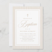 Invitation Baptême Calligraphié Élégant Beige (Devant)