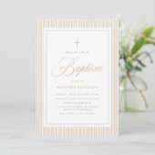 Invitation Baptême Calligraphié Élégant Beige (Debout devant)