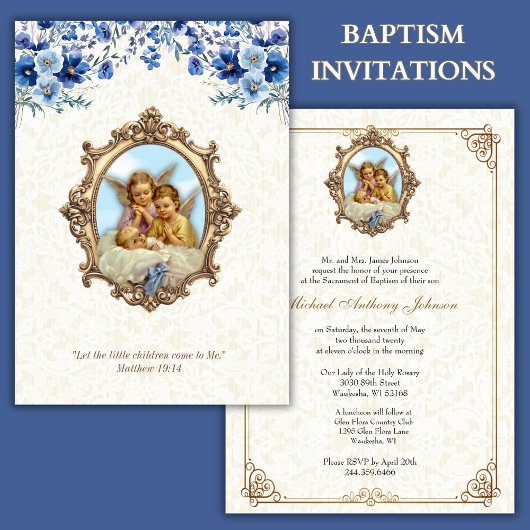 Invitation Baptême catholique Angels de baptême Floral