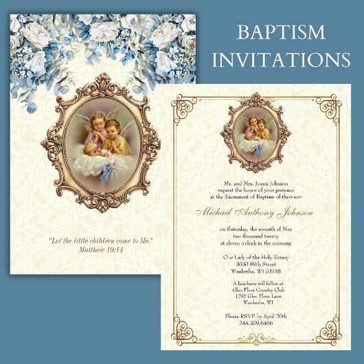 Invitation Baptême catholique Angels de baptême Floral