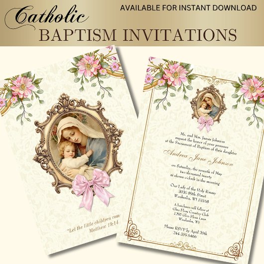 Invitation Baptême catholique baptême bénédiction Mère Jésus
