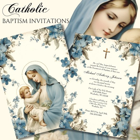 Invitation Baptême catholique baptême bénédiction Mère Jésus