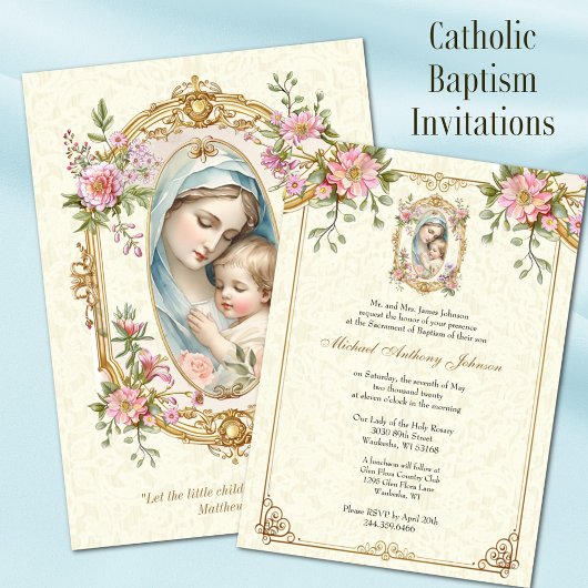 Invitation Baptême catholique baptême bénédiction Mère Jésus