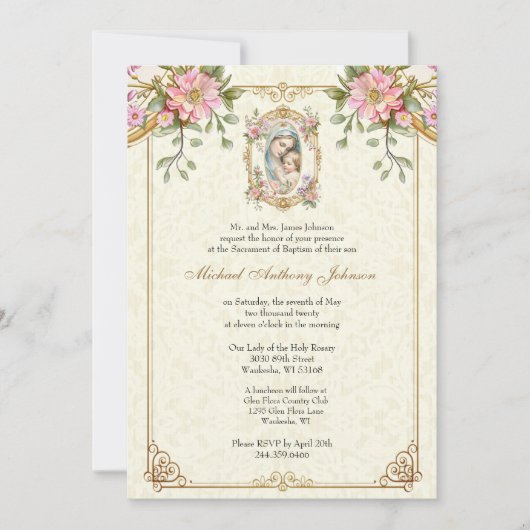 Invitation Baptême catholique baptême bénédiction Mère Jésus (Devant)