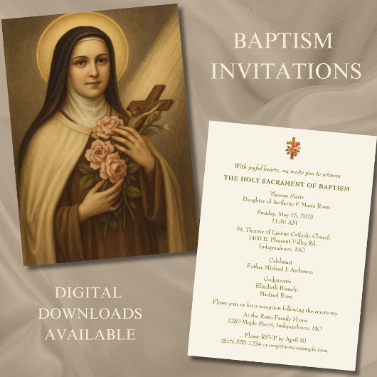 Invitation Baptême catholique baptême Saint-Thérèse