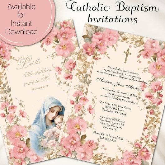 Invitation Baptême catholique baptisant Floral Blessé Mère