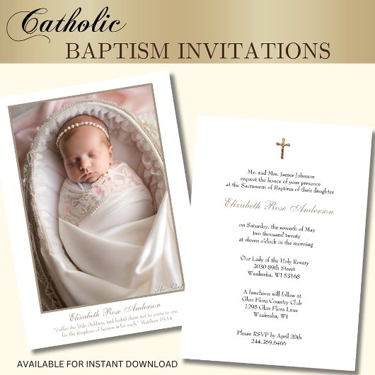 Invitation Baptême catholique Bébé Photo Croix de l'Écriture