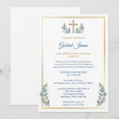 Invitation Baptême catholique bleu et or  (Devant / Derrière)
