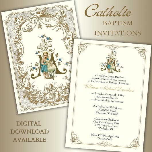 Invitation Baptême catholique Christ Jésus avec agneau