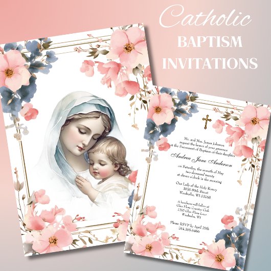 Invitation Baptême catholique Christening Jésus Béni Mère