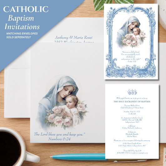 Invitation Baptême catholique Christening Marie Jésus