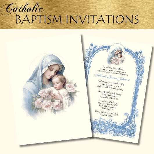 Invitation Baptême catholique Christening Marie Jésus