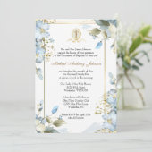 Invitation Baptême catholique Christening Mary Jesus Blue (Debout devant)