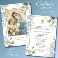 Baptême catholique Christening Mary Jesus Blue