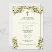 Invitation Baptême catholique Christening or Floral (Devant)
