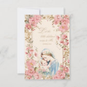 Invitation Baptême catholique Christening rose Floral Mary (Dos)