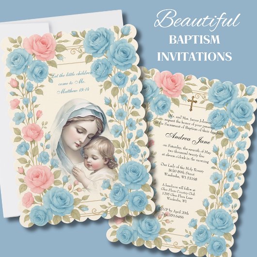 Invitation Baptême catholique Floral Jésus bénit Mère