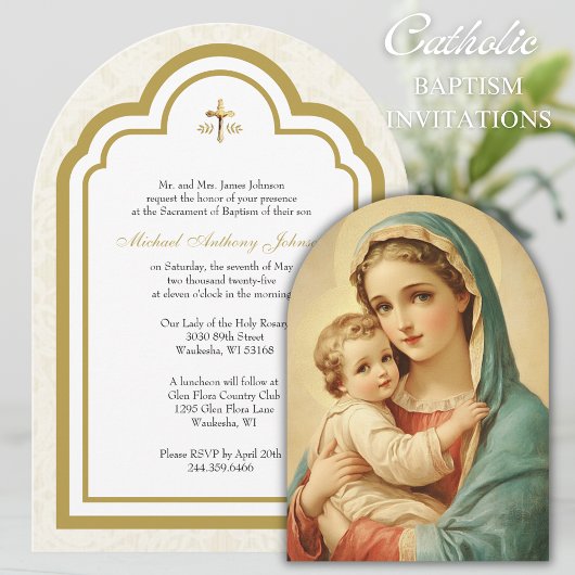 Invitation Baptême catholique Floral Marie et Jésus Invitatio