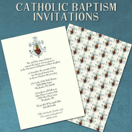 Invitation Baptême catholique Immaculée Coeur Marie Symbole