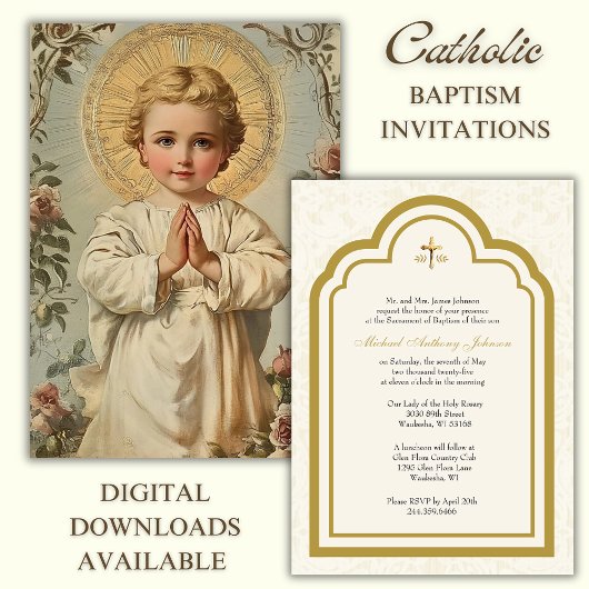 Invitation Baptême catholique Jésus priant