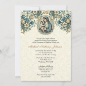 Invitation Baptême catholique Marie et Jésus Floral (Devant)