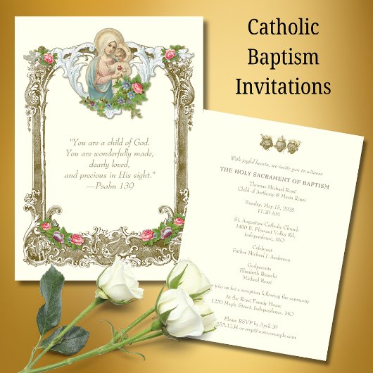 Invitation Baptême catholique Marie Jésus