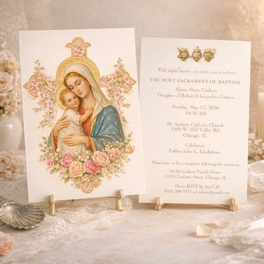Invitation Baptême catholique Marie Jésus