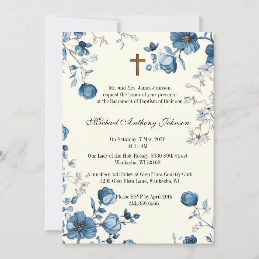 Invitation Baptême catholique Ondoiement Mère bienheureuse Jé (Devant)