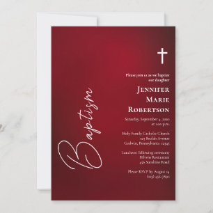 Invitation Baptême catholique romain rouge profondément riche