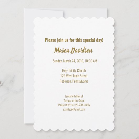 Invitation Baptême Célébration Gold Cross (Dos)