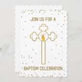 Invitation Baptême Célébration Gold Cross (Devant / Derrière)