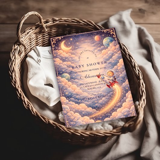 Invitation Baptême Céleste Astronaute Nuages