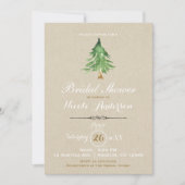 Invitation Baptême Champêtre Kraft Pin Arbre Aquarelle (Devant)