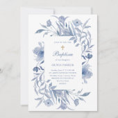 Invitation Baptême | Chinoiserie florale bleue et blanche (Devant)