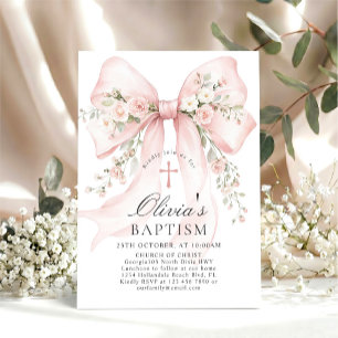 Invitation Baptême chrétien élégant d'une fille avec un nœud