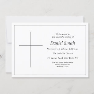 Invitation Baptême chrétien noir et blanc minimal pour adulte