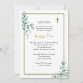 Invitation Baptême Chrétien Orthodoxe Eucalyptus Rustique (Devant)