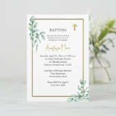 Invitation Baptême Chrétien Orthodoxe Eucalyptus Rustique (Debout devant)