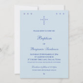 Invitation Baptême Chrétien Simple Croix Bleu Poussiéreux (Devant)