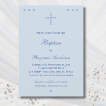 Baptême Chrétien Simple Croix Bleu Poussiéreux