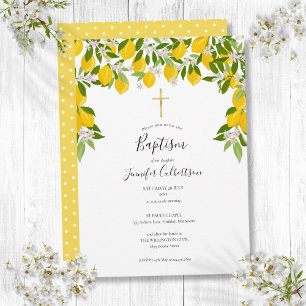 Invitation Baptême Christement Citrons Floral Élégant Moderne