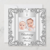 Invitation Baptême Christening Bébé Fille Garçon Blanc (Devant)