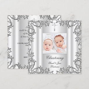 Invitation Baptême Christening Bébé Fille Garçon Blanc